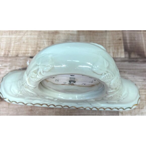 Vintage Ceramic Mantel Clock With Rose Embossed Design & Gold Trim - Picture 3 of 8